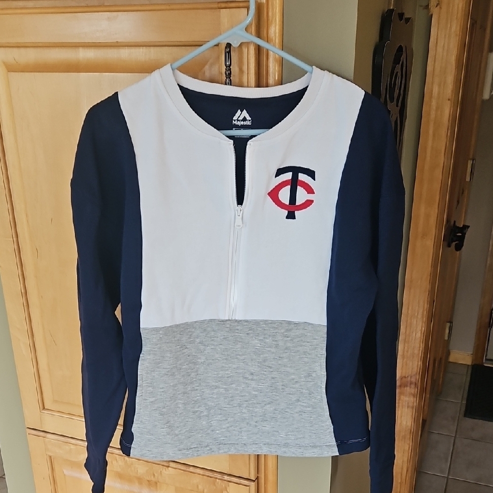 Majestic Womens Navy and Gray Twins 1/2 Zip Sweatshirt